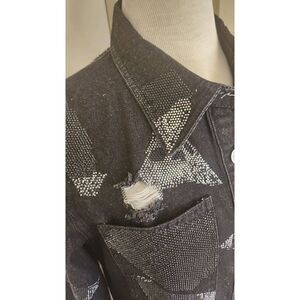 Blk Denim Distressed Embellished Mini Dress/ Long Shirt, Size M/ Blk/ Slvr,M,NEW